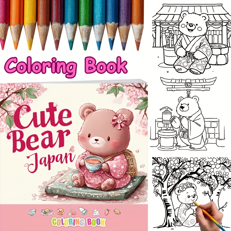 28 Pages Cute Bear in Japan Co - огляд і ціна Adult Coloring Book Stress Relief