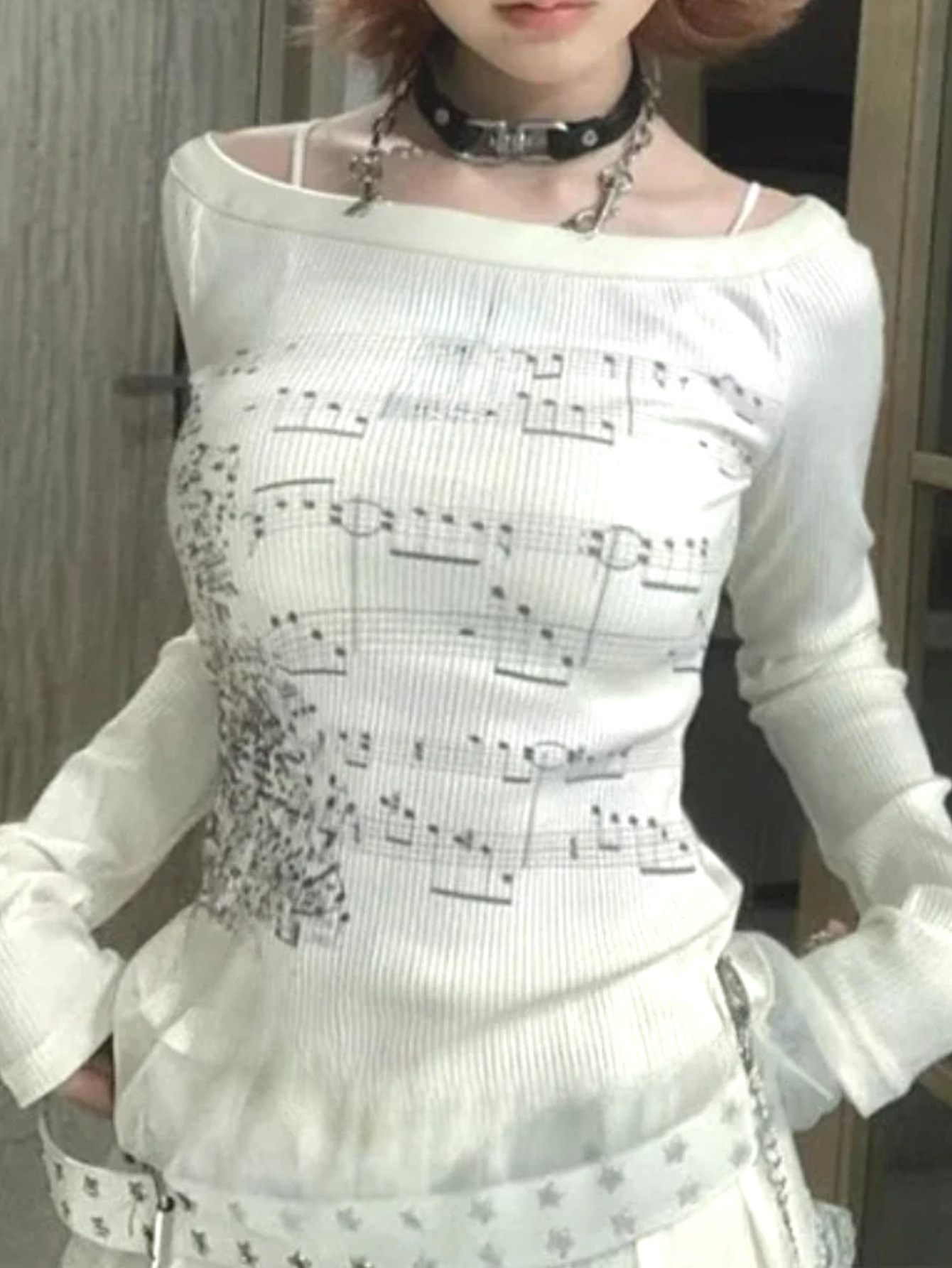 Music Note Print Long Sleeve T - огляд і ціна Music